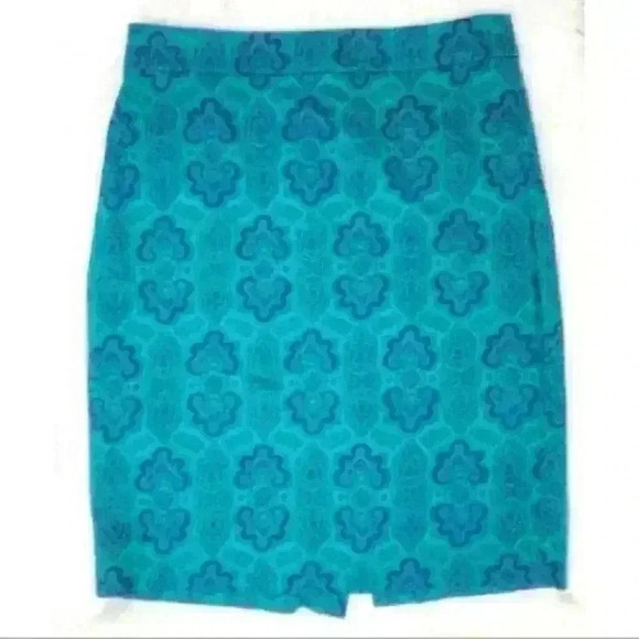 J. Crew Turquoise Kaleidoscope Pencil Skirt Size 0 - Picture 1 of 4